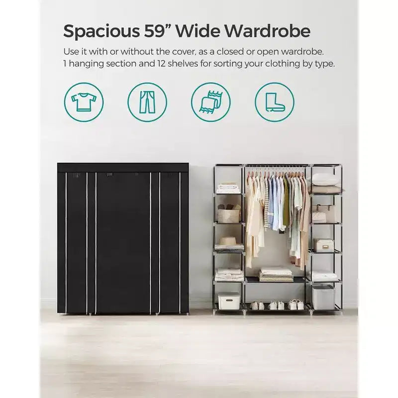 Organisateur de garde-robe portable de 150 cm avec housse en tissu non tissé et tringle à vêtements