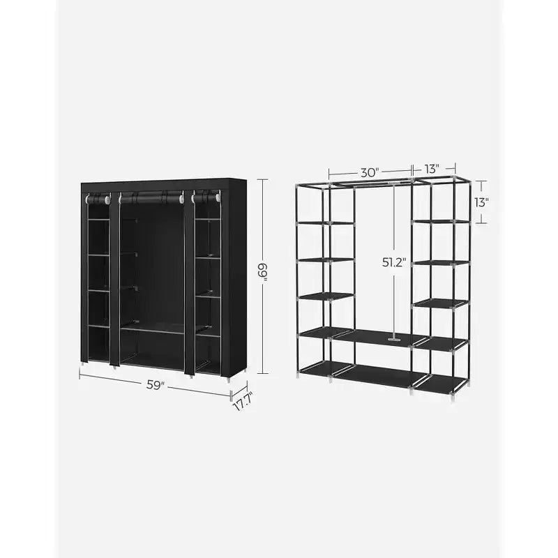 Organisateur de garde-robe portable de 150 cm avec housse en tissu non tissé et tringle à vêtements