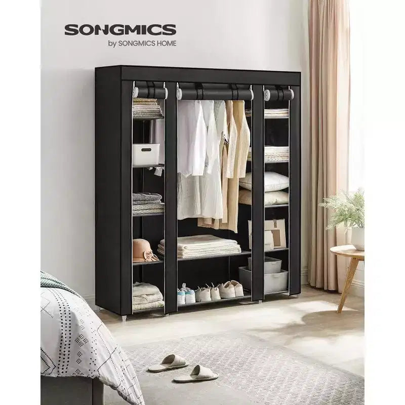 Organisateur de garde-robe portable de 150 cm avec housse en tissu non tissé et tringle à vêtements