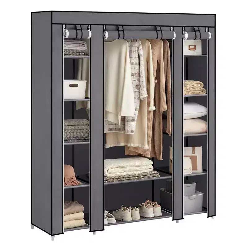 Organisateur de garde-robe portable de 150 cm avec housse en tissu non tissé et tringle à vêtements
