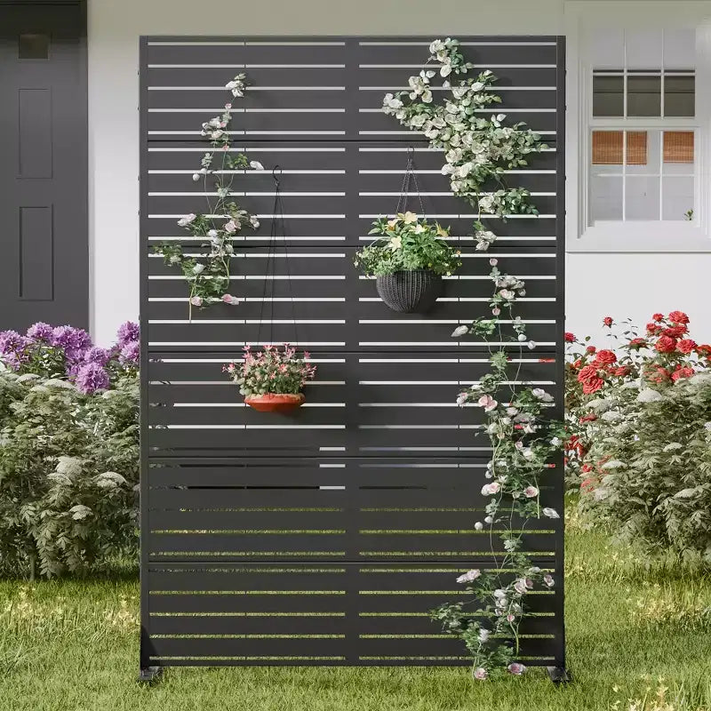 Brise-vue métallique extérieur - 183 cm (H) x 119 cm (L), découpe laser florale, autoportant ou mural