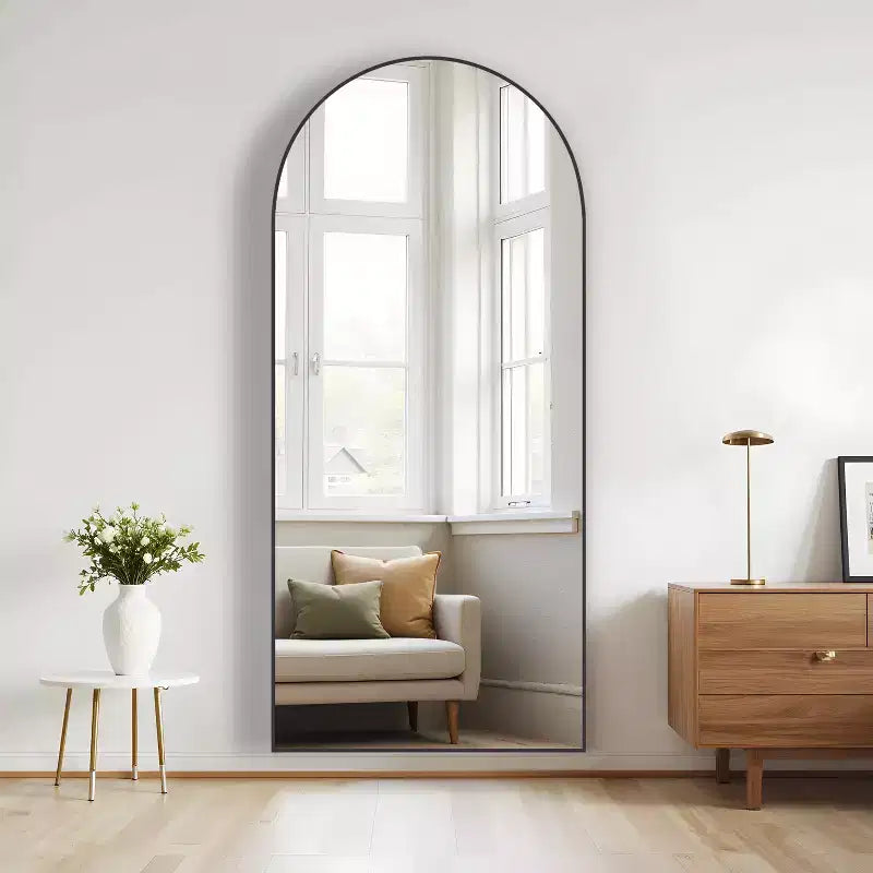Miroir en arche pleine longueur - Cadre métallique, autoportant ou mural, 180 cm H x 61 cm L