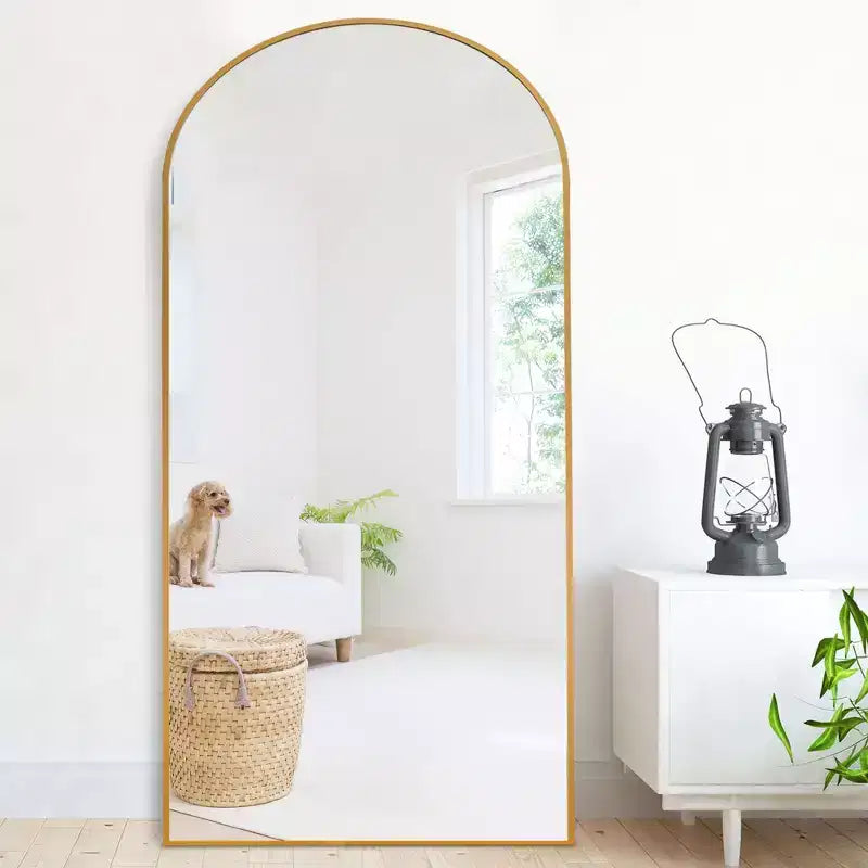 Miroir en arche pleine longueur - Cadre métallique, autoportant ou mural, 180 cm H x 61 cm L