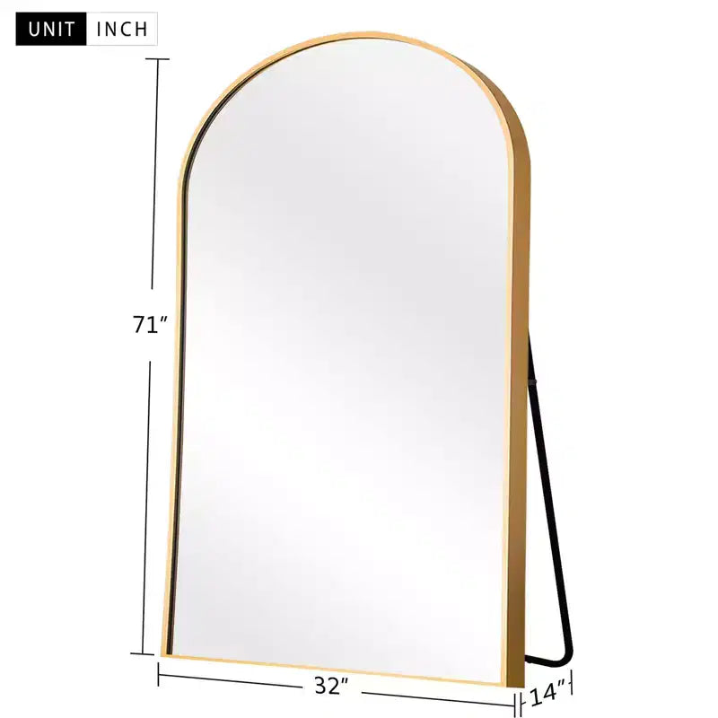 Miroir en arche pleine longueur - Cadre métallique, autoportant ou mural, 180 cm H x 61 cm L