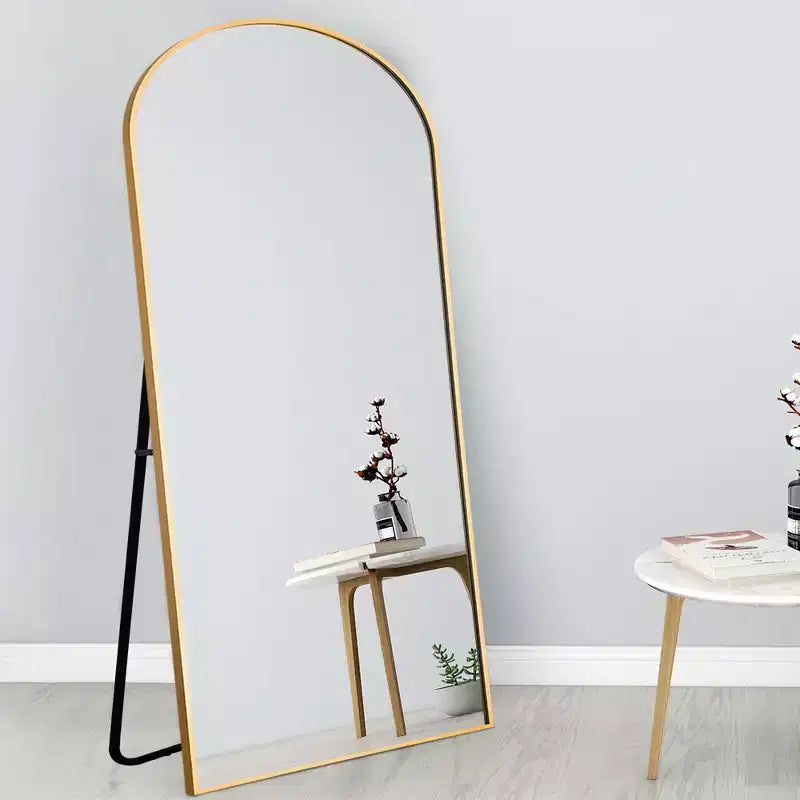 Miroir en arche pleine longueur - Cadre métallique, autoportant ou mural, 180 cm H x 61 cm L