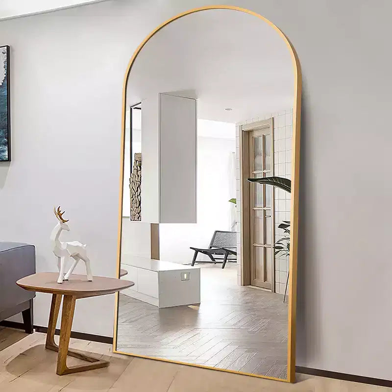 Miroir en arche pleine longueur - Cadre métallique, autoportant ou mural, 180 cm H x 61 cm L