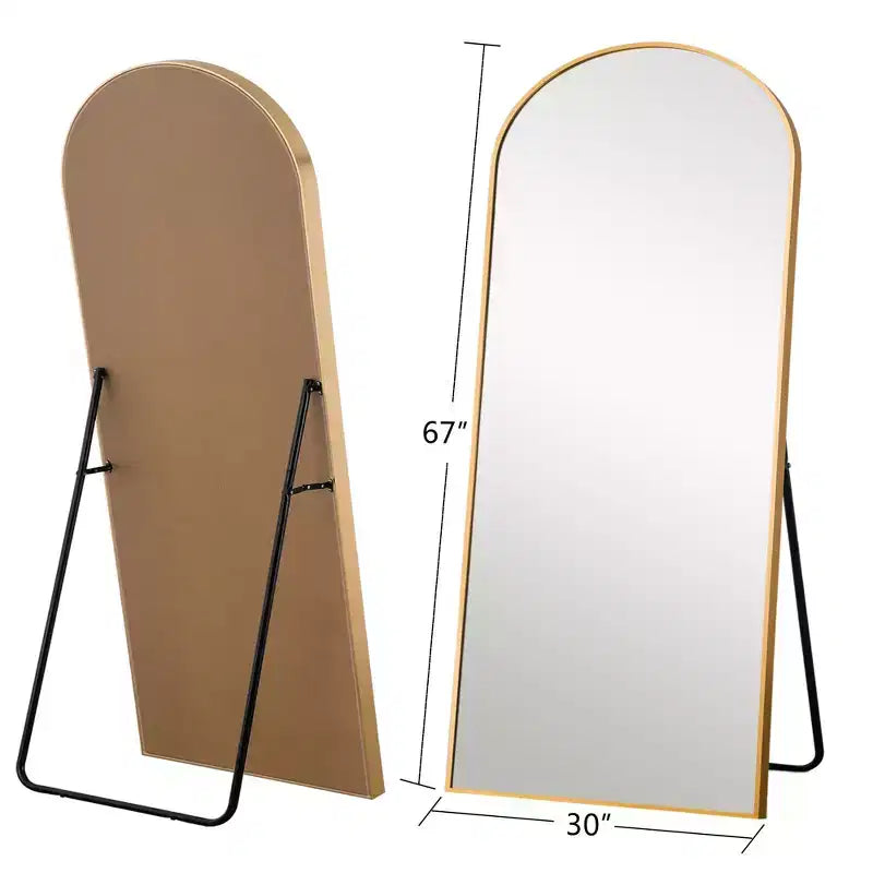 Miroir en arche pleine longueur - Cadre métallique, autoportant ou mural, 180 cm H x 61 cm L
