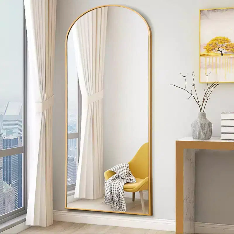 Miroir en arche pleine longueur - Cadre métallique, autoportant ou mural, 180 cm H x 61 cm L