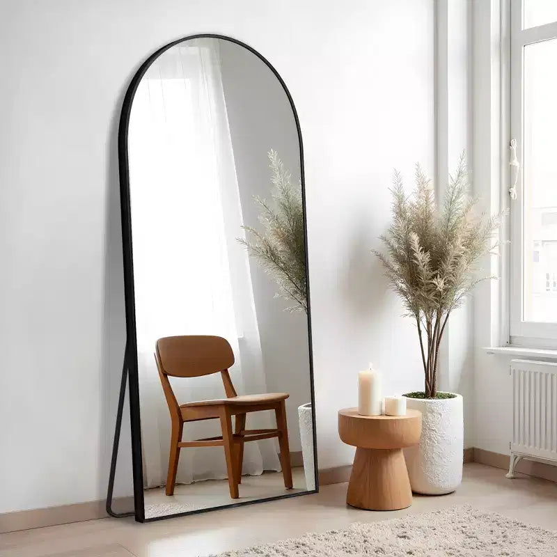 Miroir en arche pleine longueur - Cadre métallique, autoportant ou mural, 180 cm H x 61 cm L