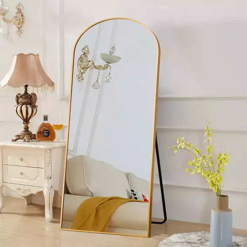 Miroir en arche pleine longueur - Cadre métallique, autoportant ou mural, 180 cm H x 61 cm L