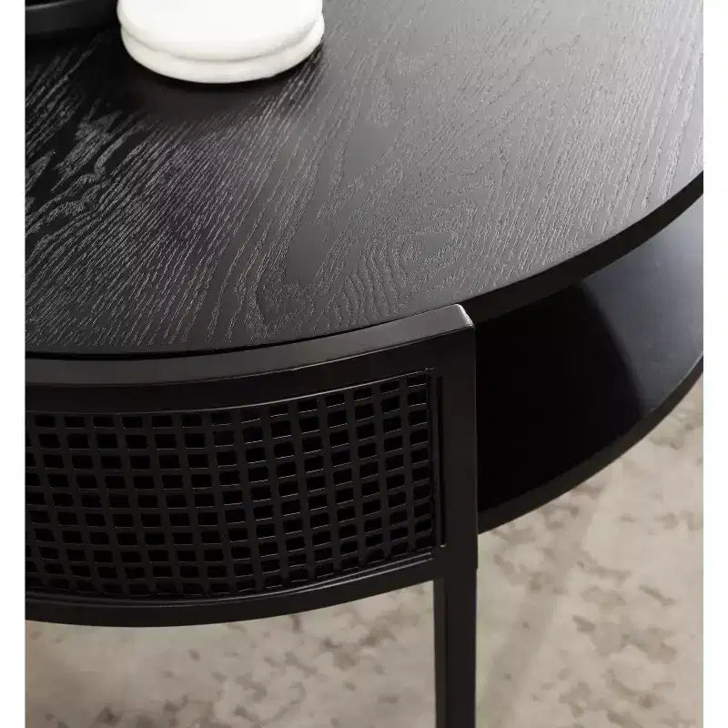 Table basse ronde 26x25x18 - Bois noir, design à deux niveaux