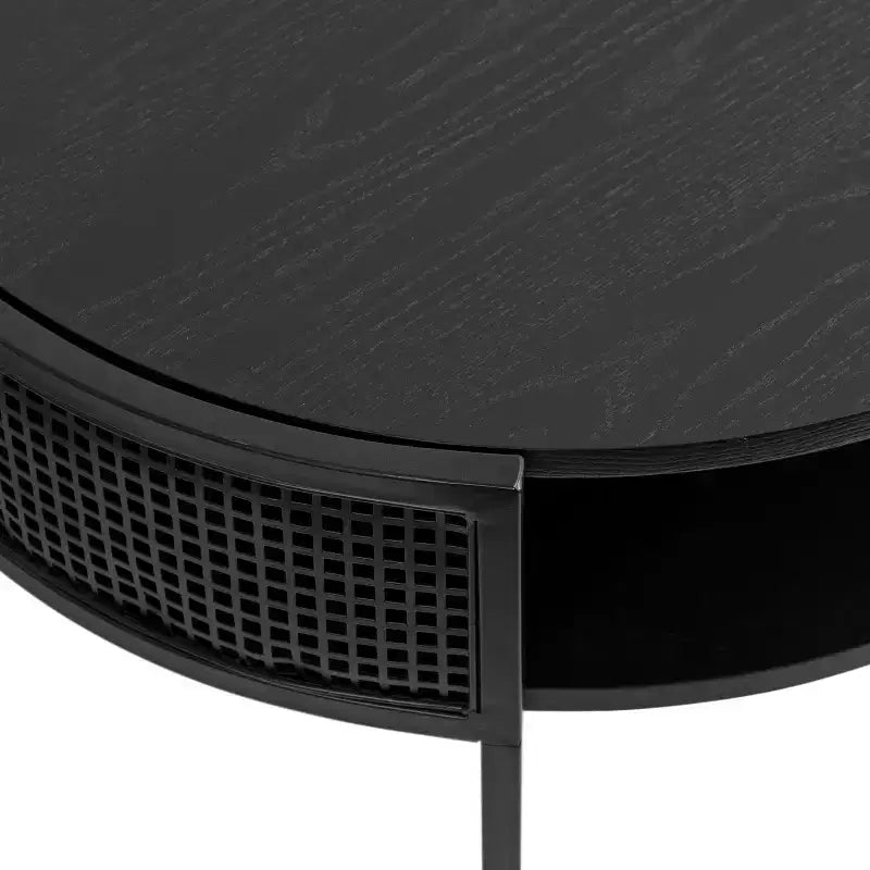 Table basse ronde 26x25x18 - Bois noir, design à deux niveaux