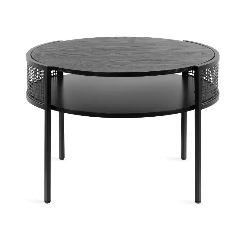 Table basse ronde 26x25x18 - Bois noir, design à deux niveaux