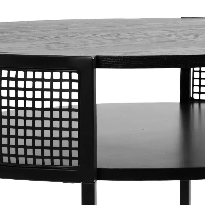 Table basse ronde 26x25x18 - Bois noir, design à deux niveaux