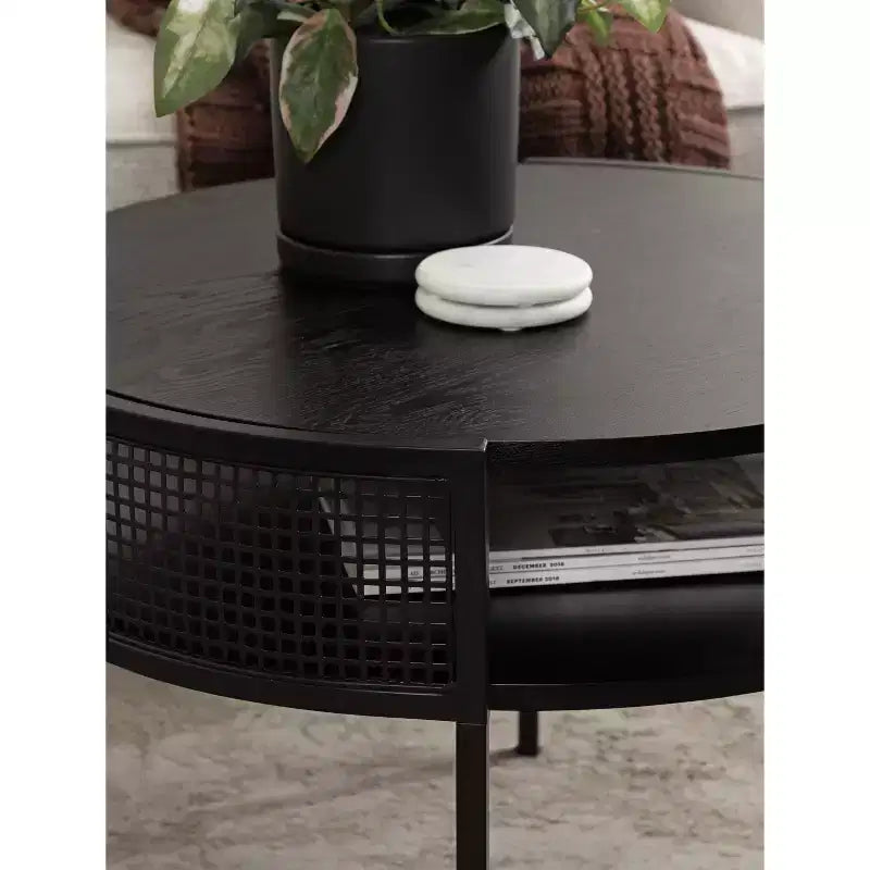 Table basse ronde 26x25x18 - Bois noir, design à deux niveaux