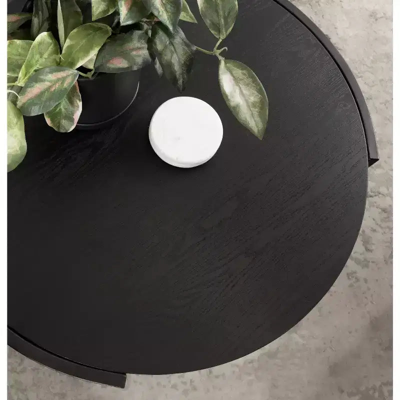 Table basse ronde 26x25x18 - Bois noir, design à deux niveaux