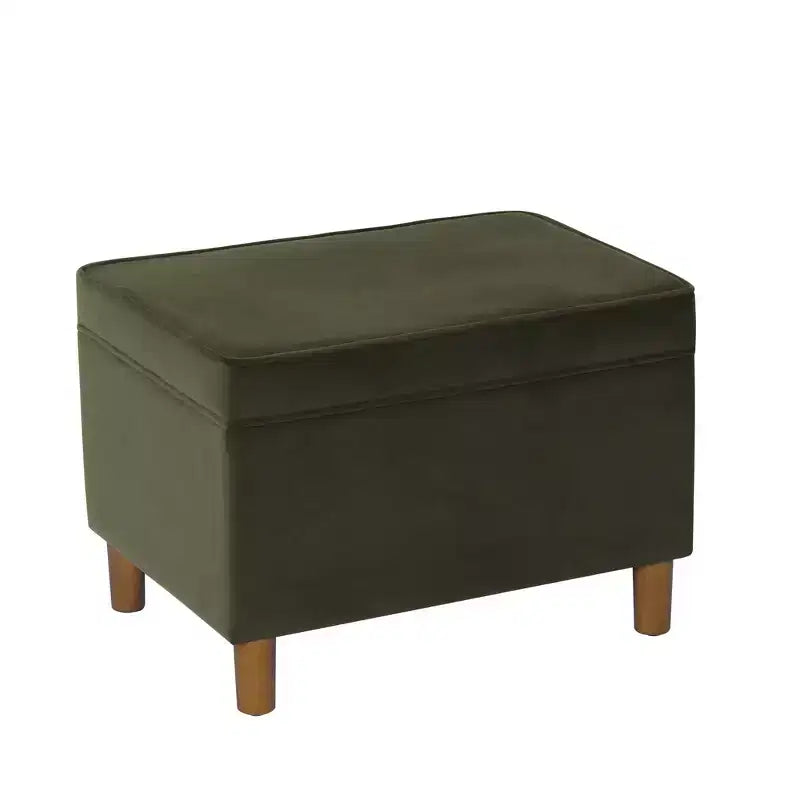Pouf de rangement 61 cm - Velours vert avec pieds en bois