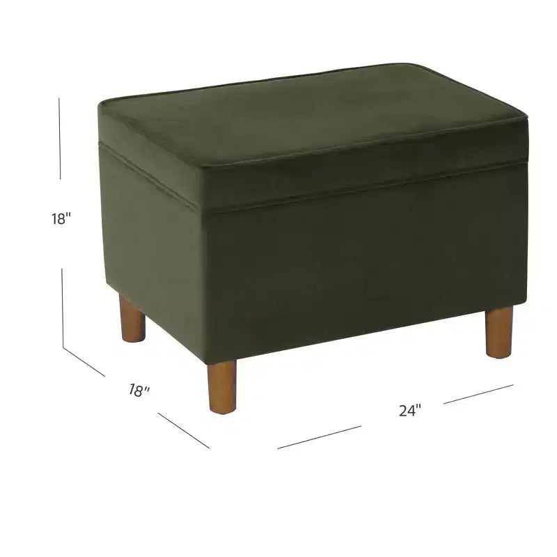 Pouf de rangement 61 cm - Velours vert avec pieds en bois