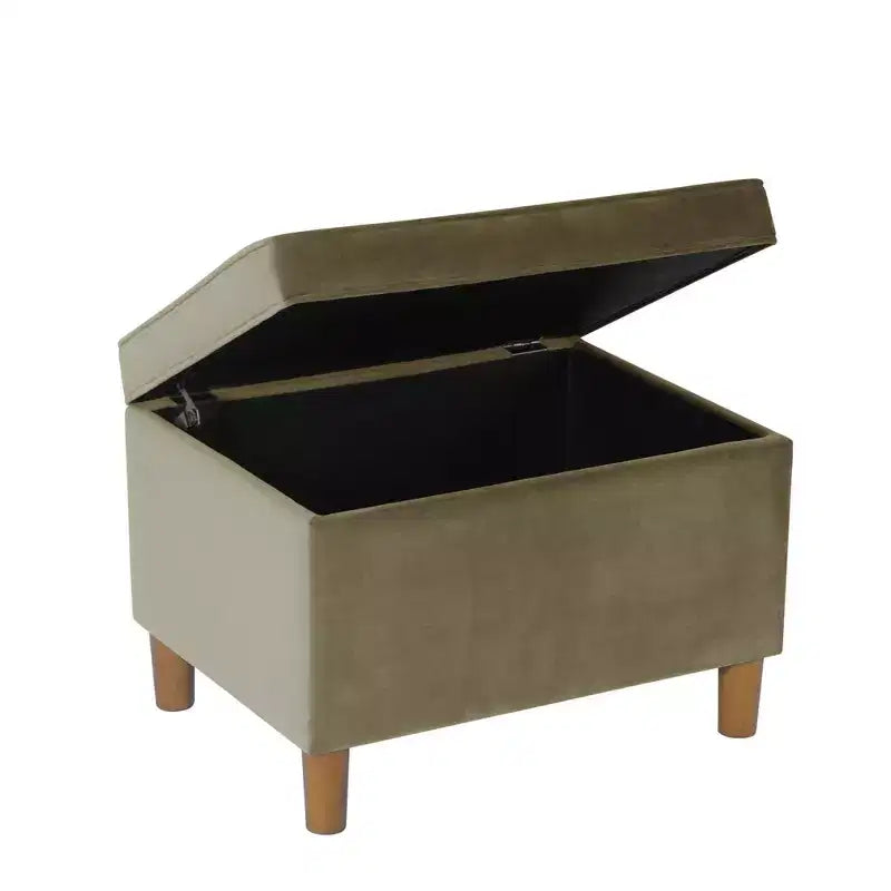 Pouf de rangement 61 cm - Velours vert avec pieds en bois