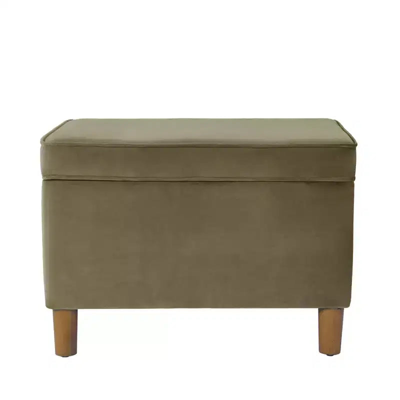 Pouf de rangement 61 cm - Velours vert avec pieds en bois