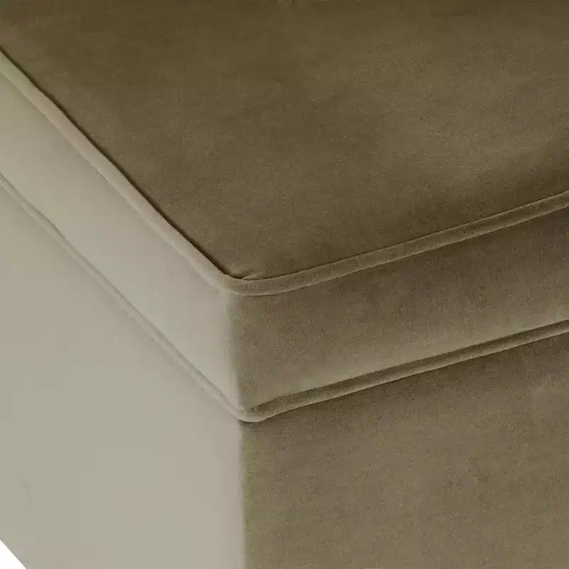 Pouf de rangement 61 cm - Velours vert avec pieds en bois
