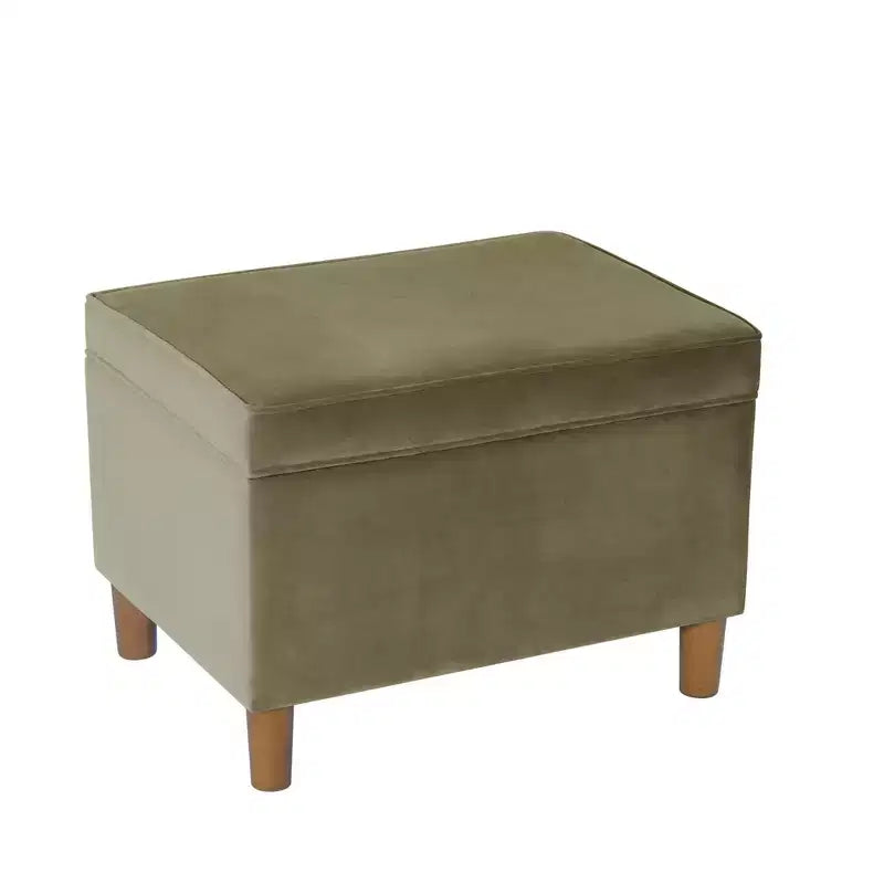 Pouf de rangement 61 cm - Velours vert avec pieds en bois