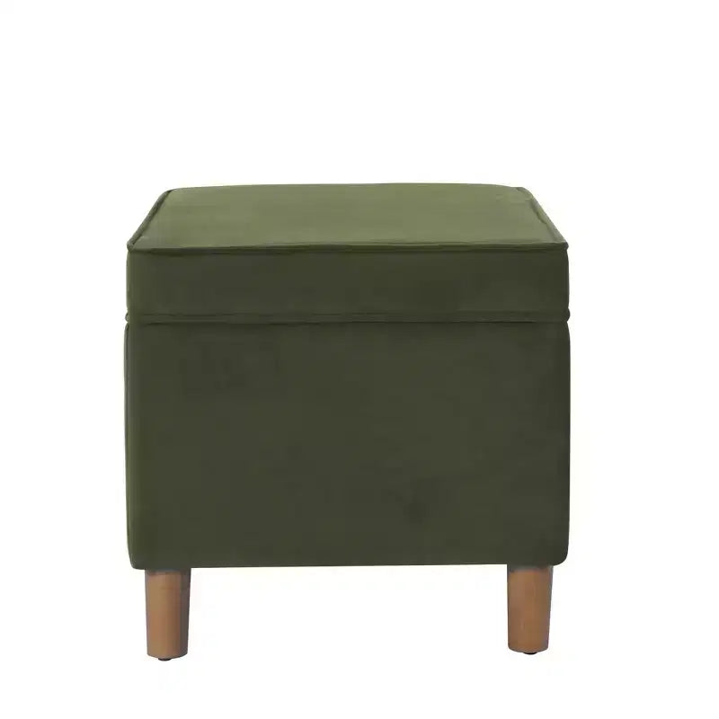 Pouf de rangement 61 cm - Velours vert avec pieds en bois
