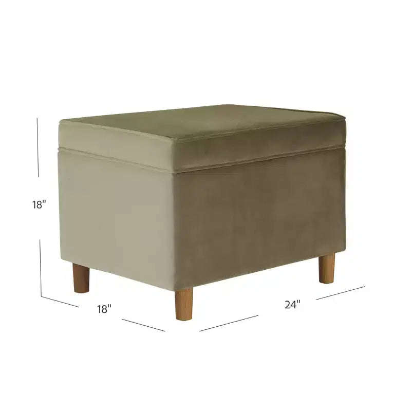 Pouf de rangement 61 cm - Velours vert avec pieds en bois