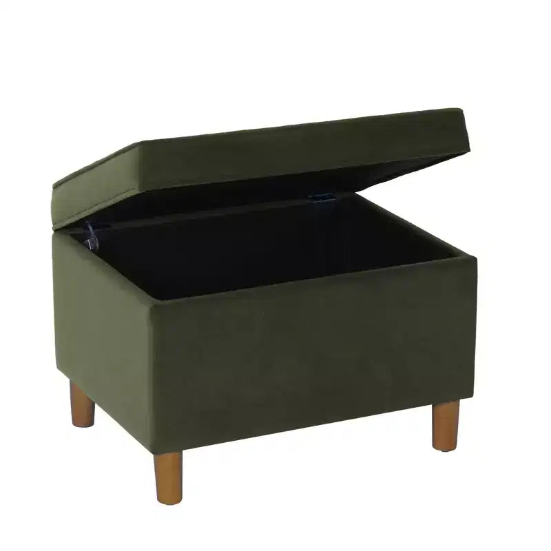 Pouf de rangement 61 cm - Velours vert avec pieds en bois