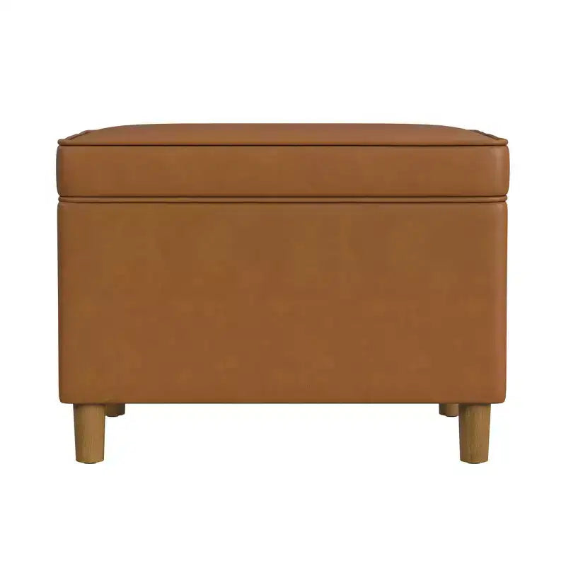 Pouf de rangement 61 cm - Velours vert avec pieds en bois