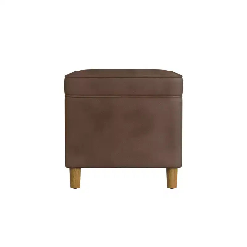 Pouf de rangement 61 cm - Velours vert avec pieds en bois
