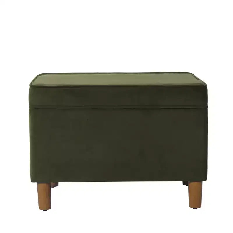 Pouf de rangement 61 cm - Velours vert avec pieds en bois