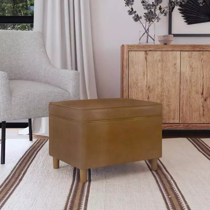 Pouf de rangement 61 cm - Velours vert avec pieds en bois