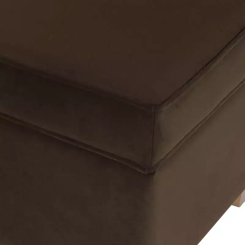 Pouf de rangement 61 cm - Velours vert avec pieds en bois