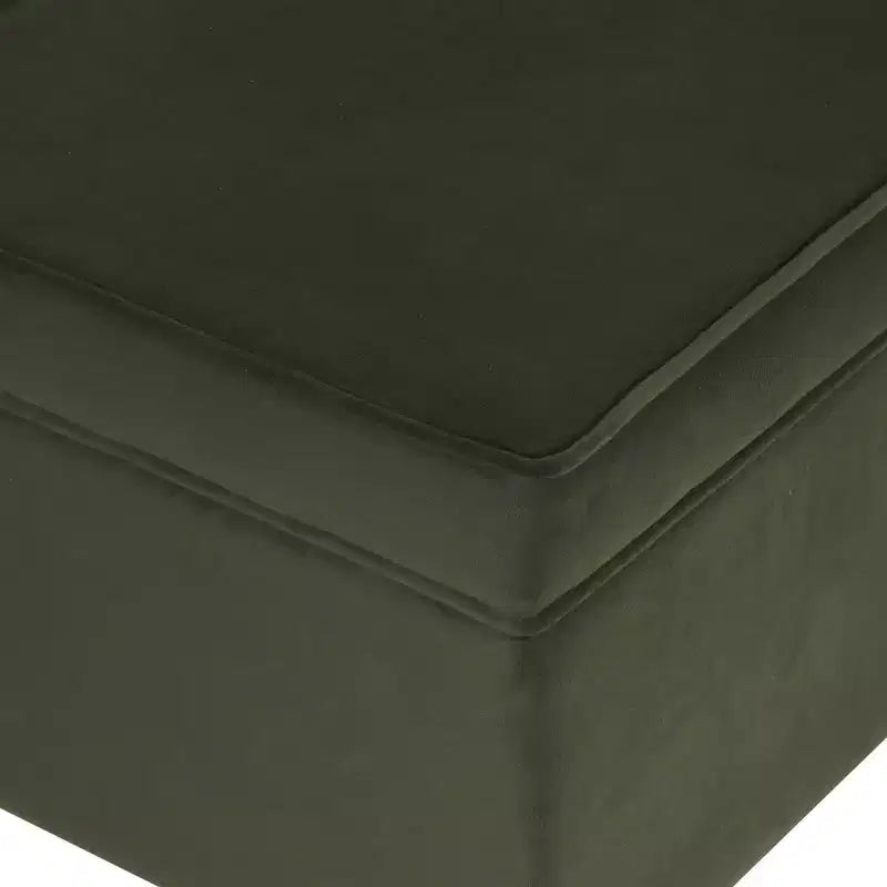 Pouf de rangement 61 cm - Velours vert avec pieds en bois
