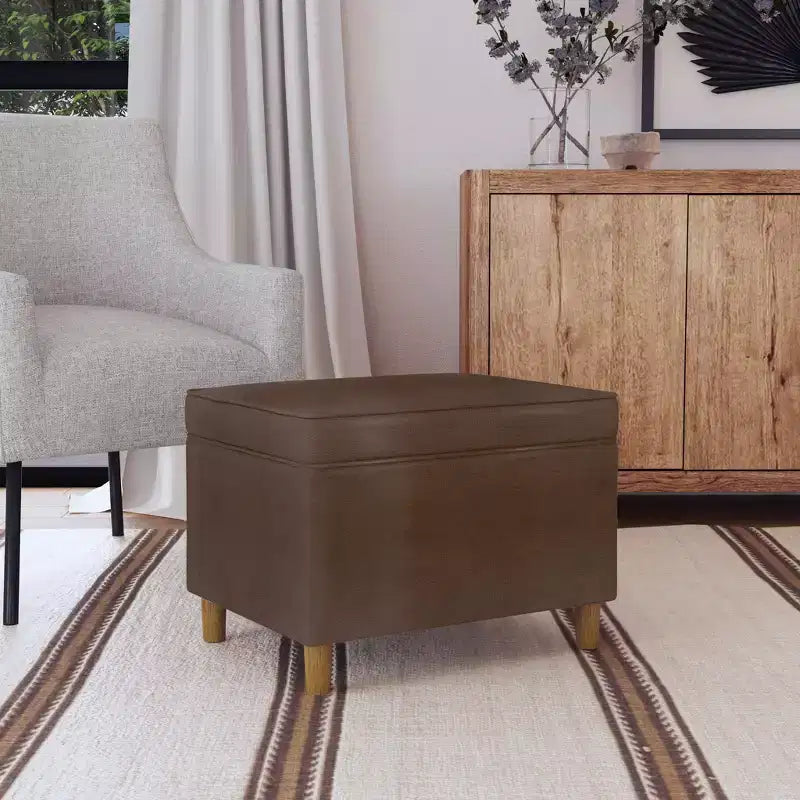 Pouf de rangement 61 cm - Velours vert avec pieds en bois