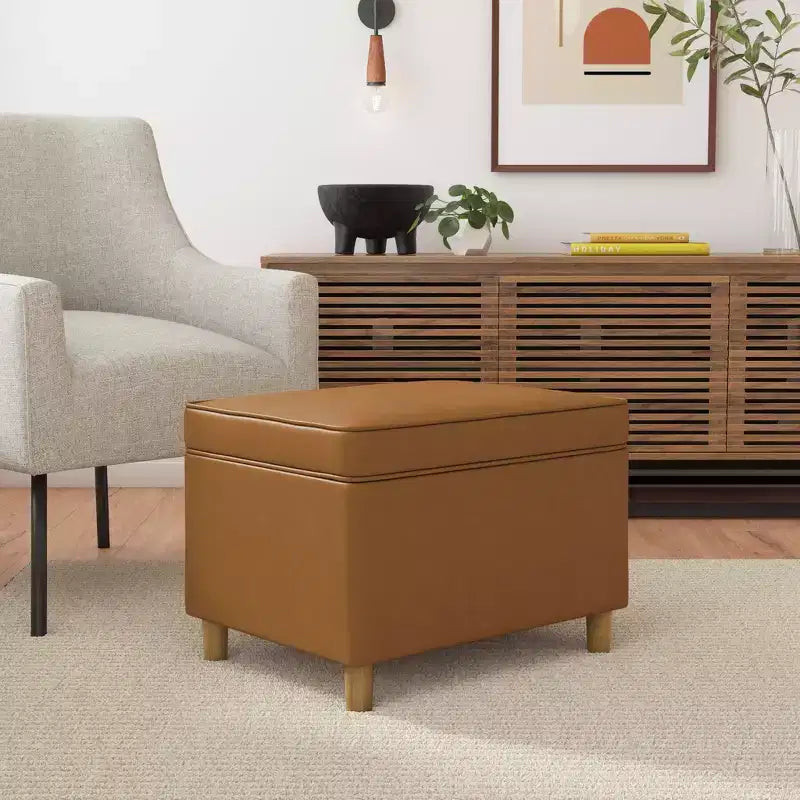 Pouf de rangement 61 cm - Velours vert avec pieds en bois