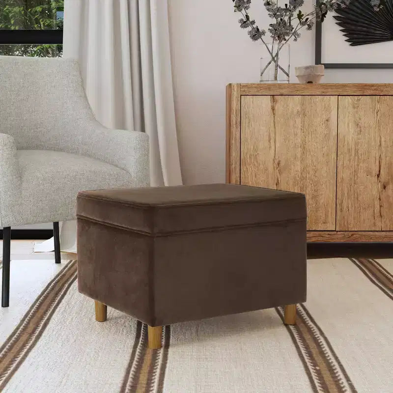 Pouf de rangement 61 cm - Velours vert avec pieds en bois