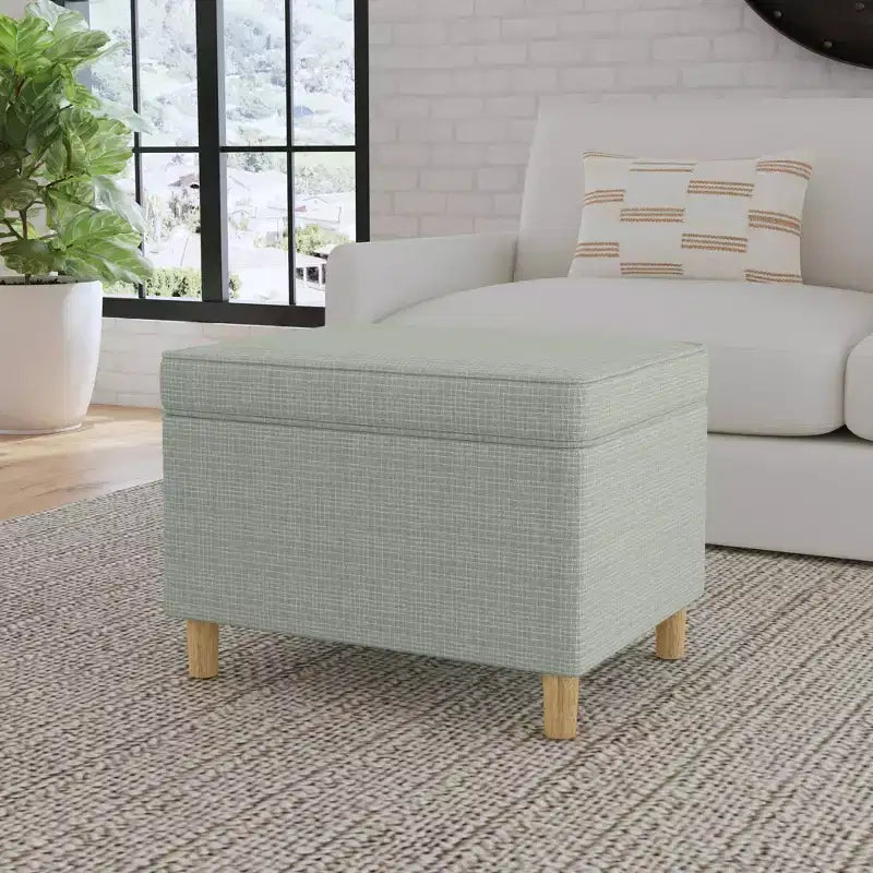 Pouf de rangement 61 cm - Velours vert avec pieds en bois